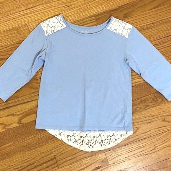 Girl’s Miss Attitude Top 1/2 Sleeve & Lace Details S 7/8 Dusty Blue Ivory - Picture 3 of 7
